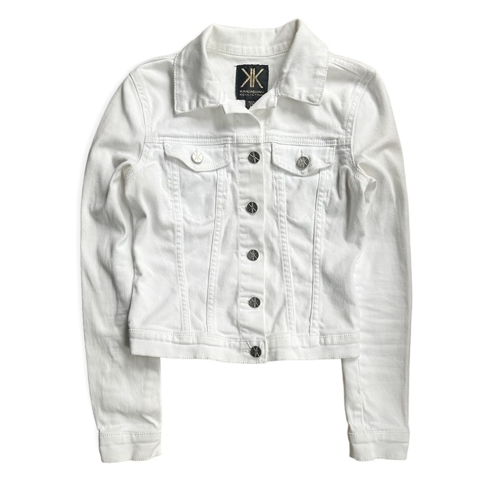 Kardashian Kollection White Denim Jean Jacket, sz XS - Picture 2 of 12